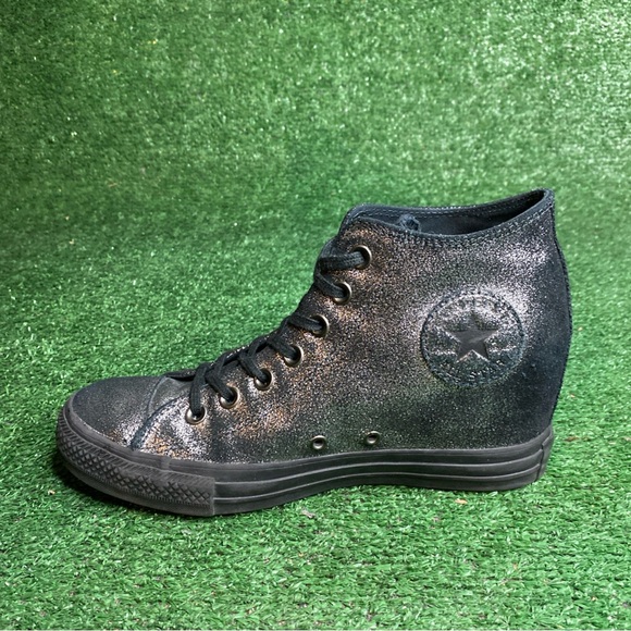 Converse CT All Star Lux Hidden Wedge Hi Metallic Black Silver Women Size 10 - Picture 7 of 12